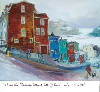 DOWN THE VICTORIA STREET, St John's, Newfoundland, Canada, Oil on Canvas